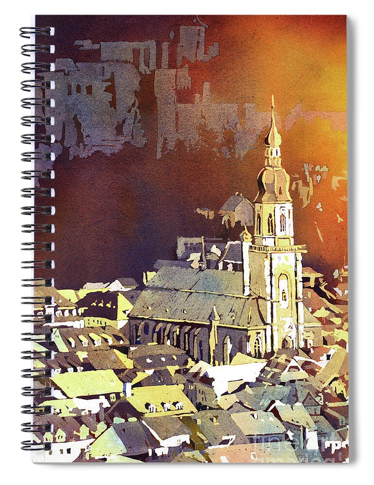 Heidelberg Spiral Notebook featuring the painting Heidelberg Sunset- Germany by Ryan Fox