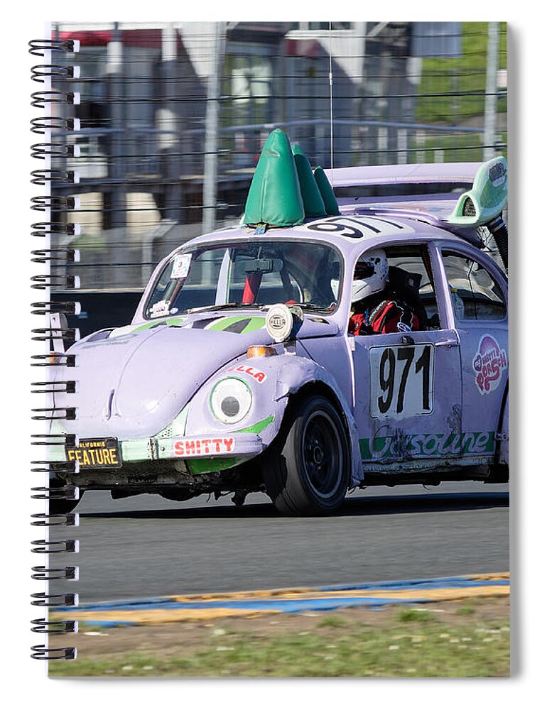 Sports Spiral Notebook featuring the photograph Hella Shitty Beetle -- Volkswagen Beetle Racer at the 24 Hours of LeMons Race, Sonoma California by Darin Volpe