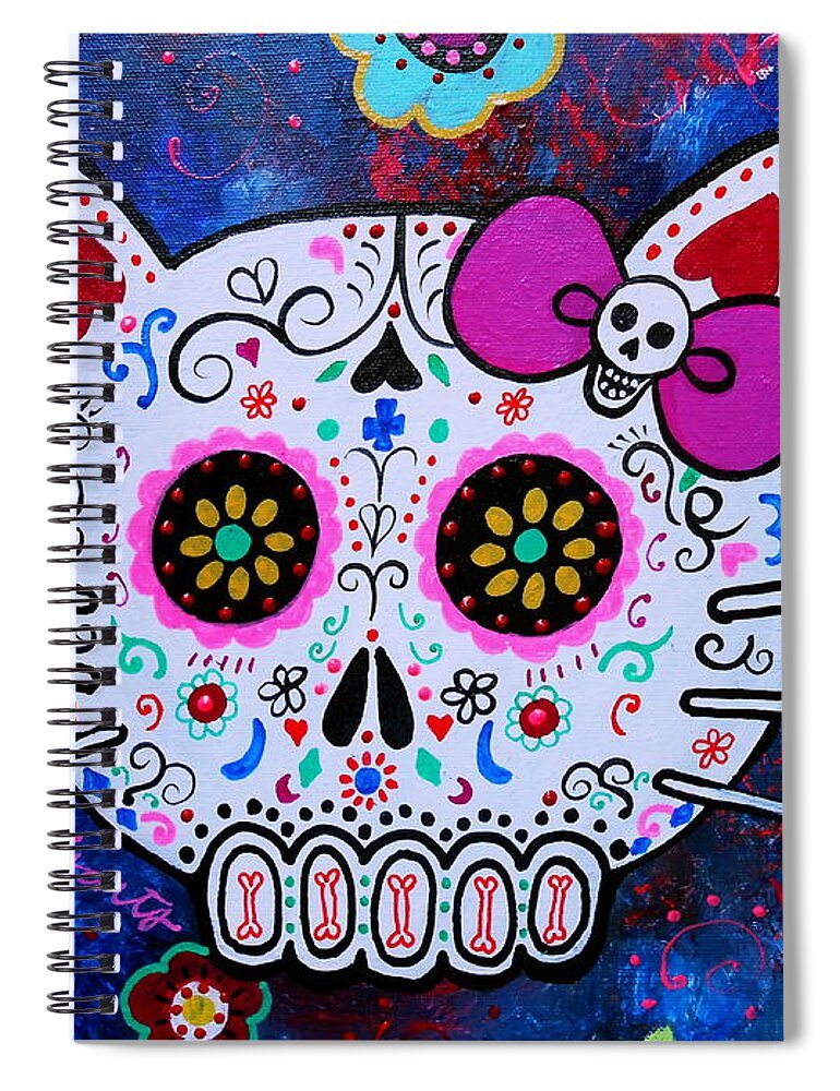 Kitty Spiral Notebook featuring the painting Kitty Day Of The Dead #1 by Pristine Cartera Turkus