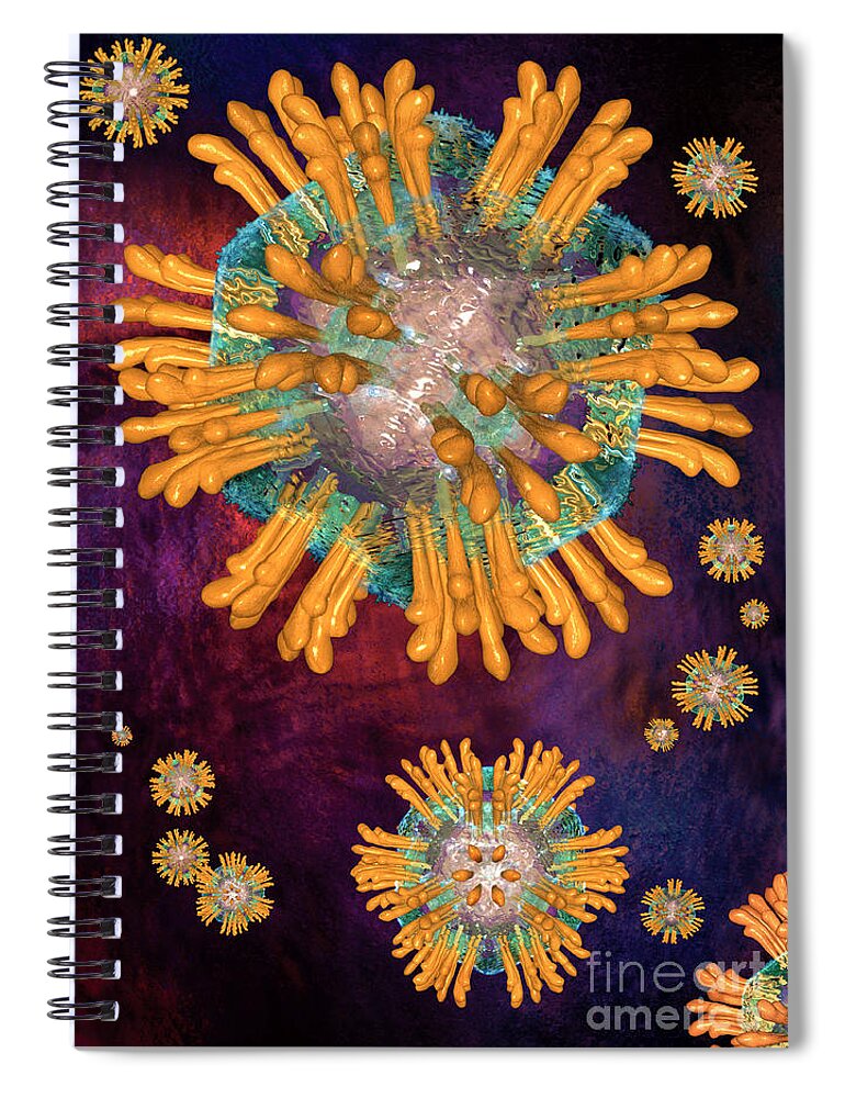 Biological Spiral Notebook featuring the digital art Hepatitis C Virus particles or virions. by Russell Kightley