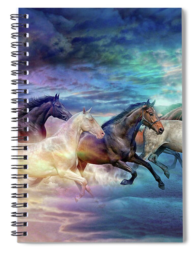 Horses Spiral Notebook featuring the digital art Herd of horses in pastel by Lilia D