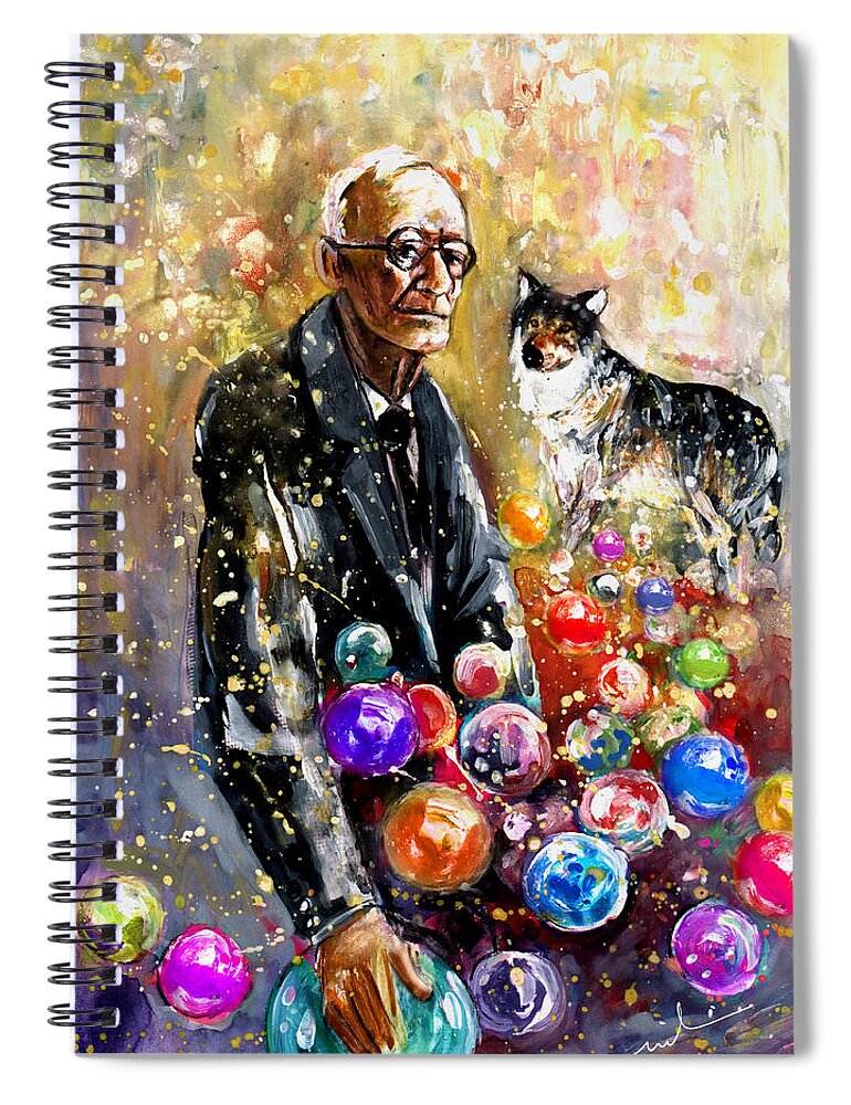 Hermann Hesse Spiral Notebook featuring the painting Hermann Hesse by Miki De Goodaboom