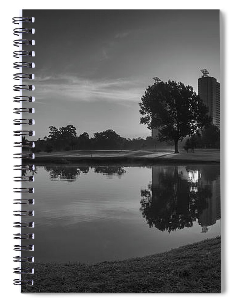 Houston Spiral Notebook featuring the photograph Hermann Park Sunrise Black and White by Joshua House