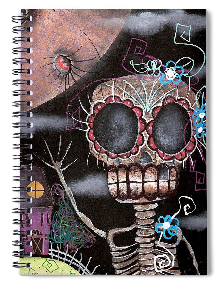 Day Of The Dead Spiral Notebook featuring the painting HI by Abril Andrade