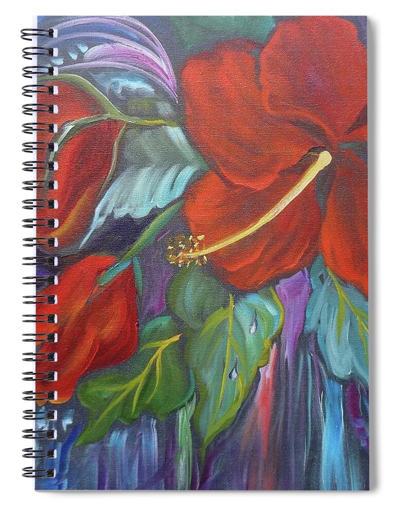 Hibiscus Spiral Notebook featuring the painting Hibiscus Whimsy by Jenny Lee