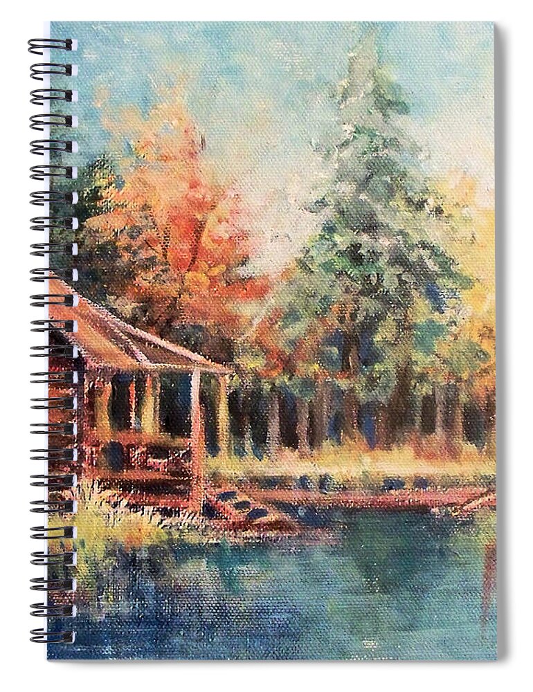 Cabin Spiral Notebook featuring the painting Hide Out Cabin by Linda Shackelford