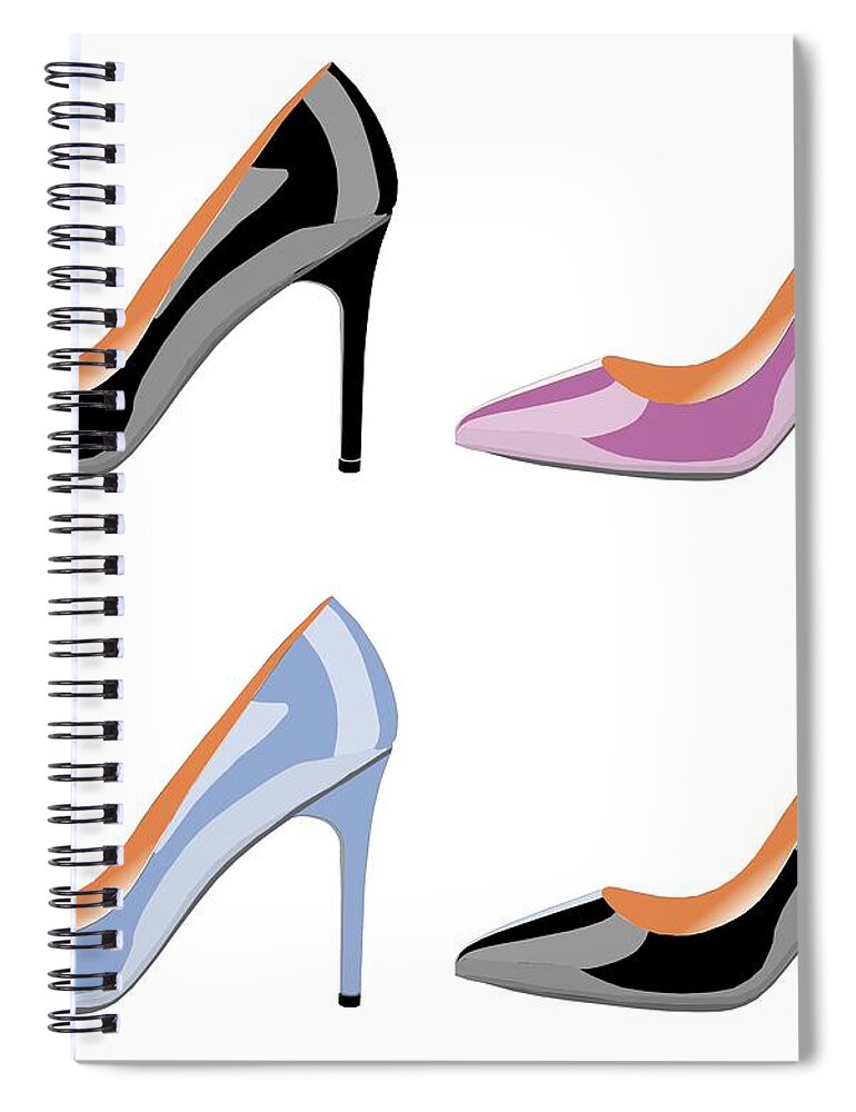 Shoe Spiral Notebook featuring the digital art High heel shoes in black,serenity blue and bodacious pink by David Smith