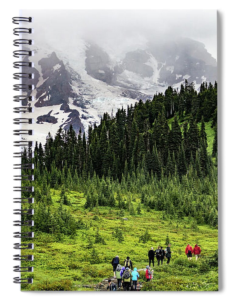 Cascade Spiral Notebook featuring the photograph Hiking on Mount Rainier by Roslyn Wilkins