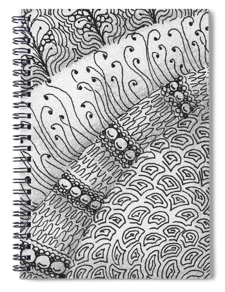 Zentangle Spiral Notebook featuring the drawing Hillside Garden by Jan Steinle