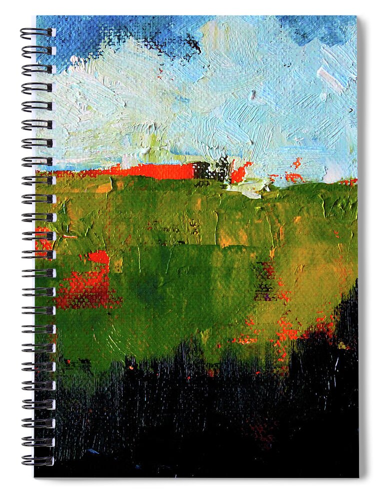 Large Abstract Landscape Painting Spiral Notebook featuring the painting Hilltop Abstract Landscape by Nancy Merkle