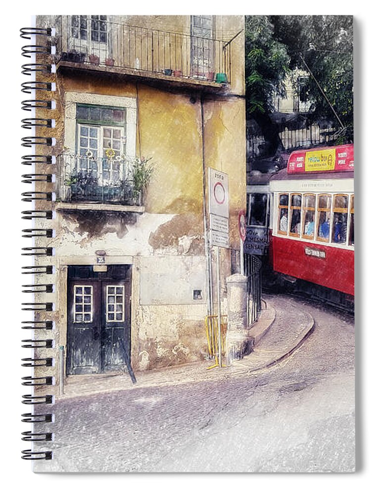 Lisbon Spiral Notebook featuring the painting Historic Lisbon Tram by Chris Armytage