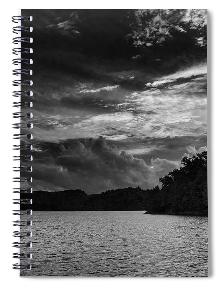 Hiwassee Lake Spiral Notebook featuring the photograph Hiwassee Lake From Hanging Dog Recreation Area In Black and Whit by Greg and Chrystal Mimbs