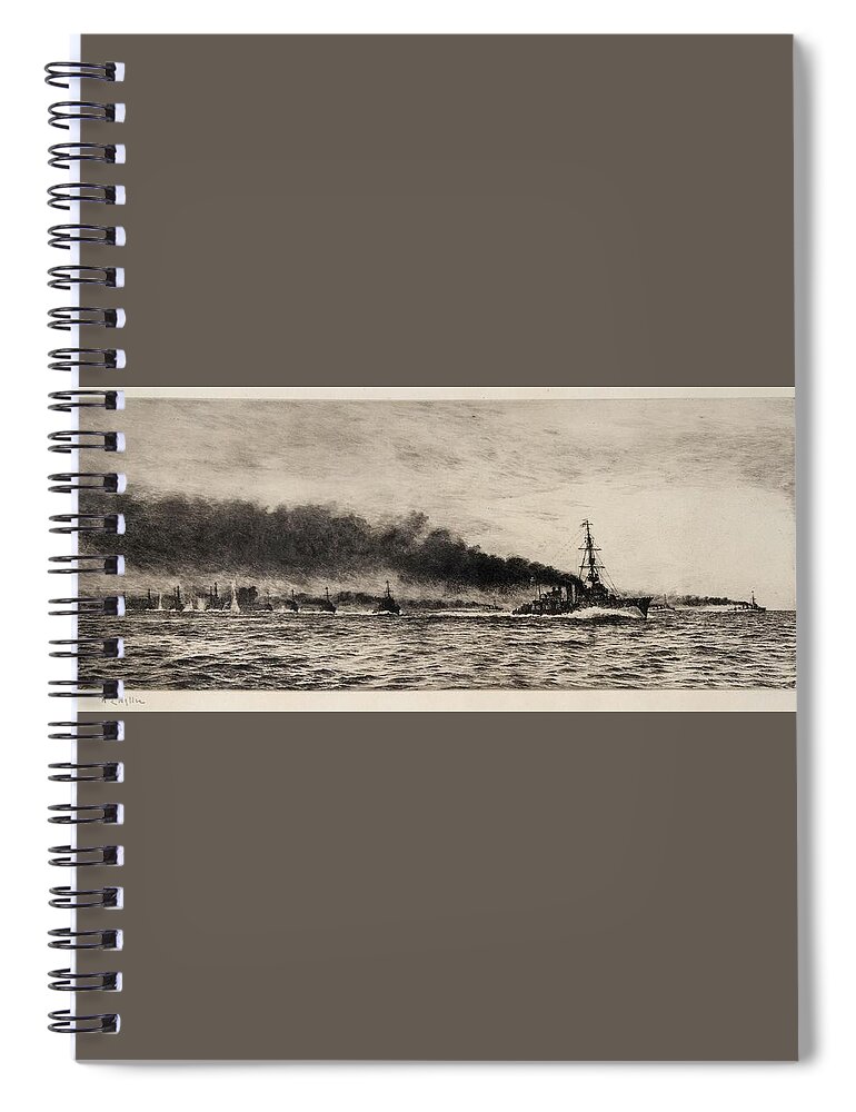 William Lionel Wyllie Ra Re (1851-1931) - Hms Champion And The 13th Flotilla At The Battle Of Jutland Spiral Notebook featuring the painting HMS Champion and the 13th Flotilla at the Battle of Jutland by William Lionel