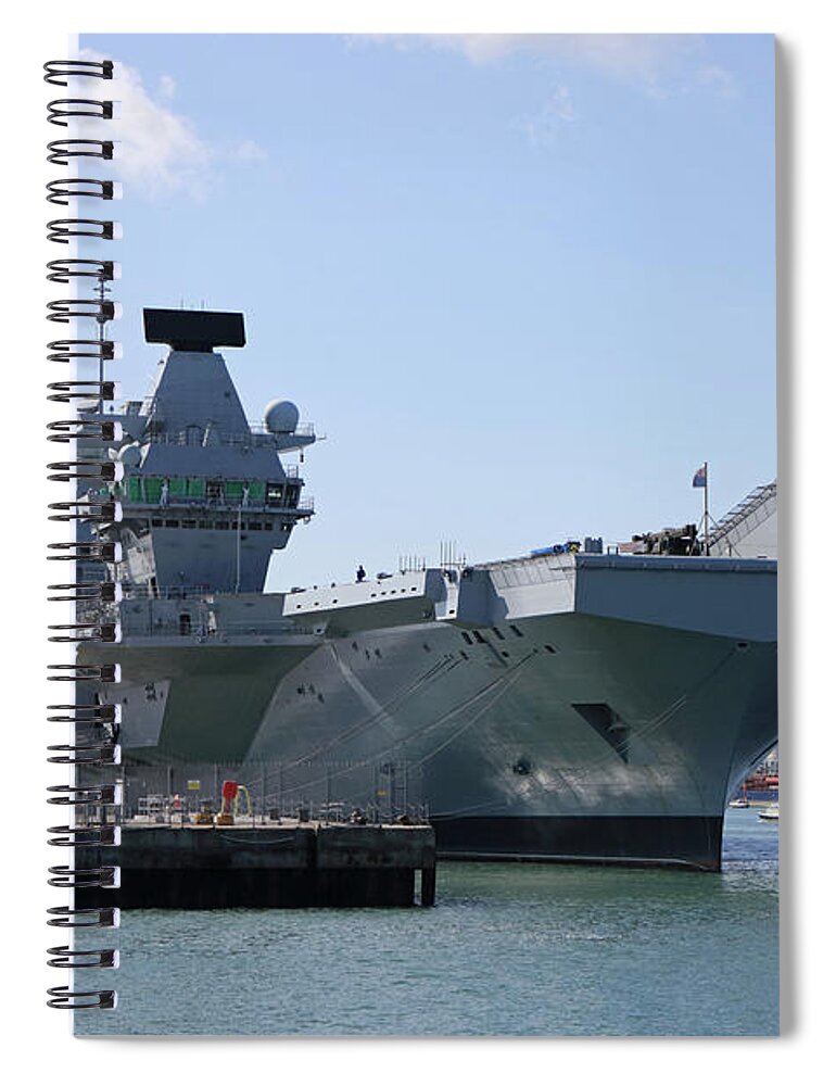 Hms Queen Elizabeth At Portmouth Harbour Spiral Notebook featuring the photograph HMS Queen Elizabeth Aircraft Carrier at Portmouth Harbour by Julia Gavin