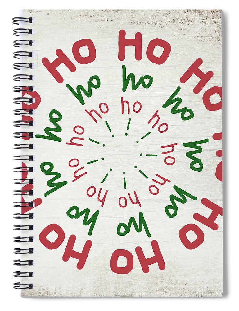 Christmas Spiral Notebook featuring the mixed media Ho Ho Ho Wreath- Art by Linda Woods by Linda Woods