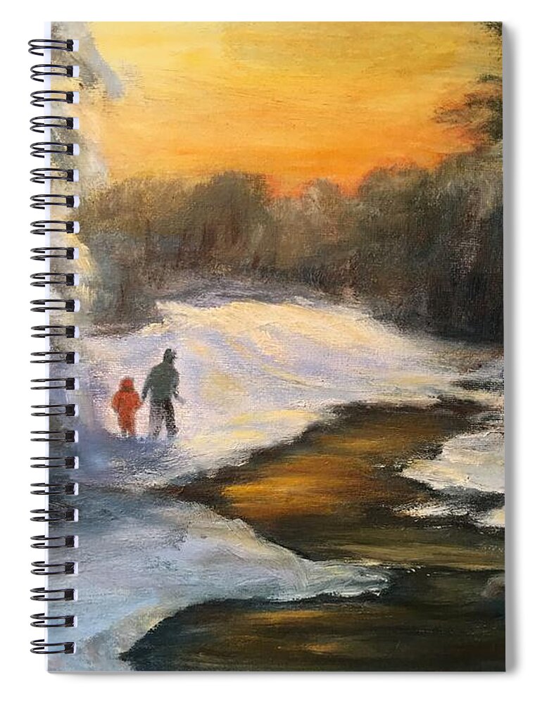 Snow Spiral Notebook featuring the painting Holding My Father's Hand by Gail Kirtz