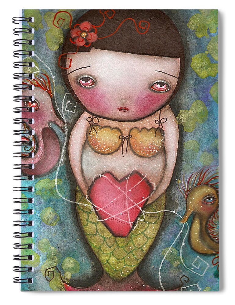 Mermaid Spiral Notebook featuring the painting Holding Tight by Abril Andrade