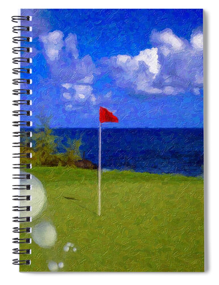 Hole In One 18th Green Ball Flag Green Ocean Palm Trees Spiral Notebook featuring the photograph Fantastic 18th Green by David Zanzinger