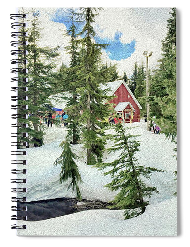 Hollyburn Spiral Notebook featuring the digital art Hollyburn Lodge - Digital Oil by Birdly Canada