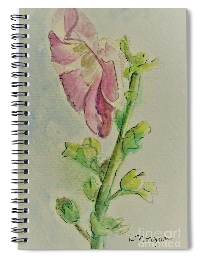 Hollyhock Spiral Notebook featuring the painting Hollyhock the Harbinger of Summer by Laurie Morgan