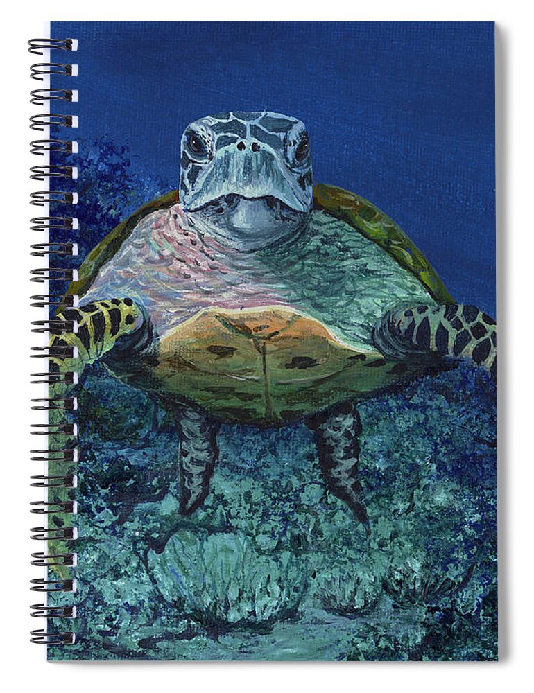 Hawaiian Green Sea Turtle Spiral Notebook featuring the painting Home Of The Honu by Darice Machel McGuire