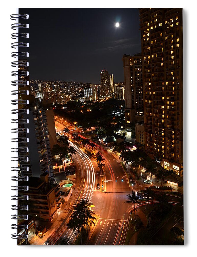 Hawaii Spiral Notebook featuring the photograph Honolulu at Night 2 by Amy Fose