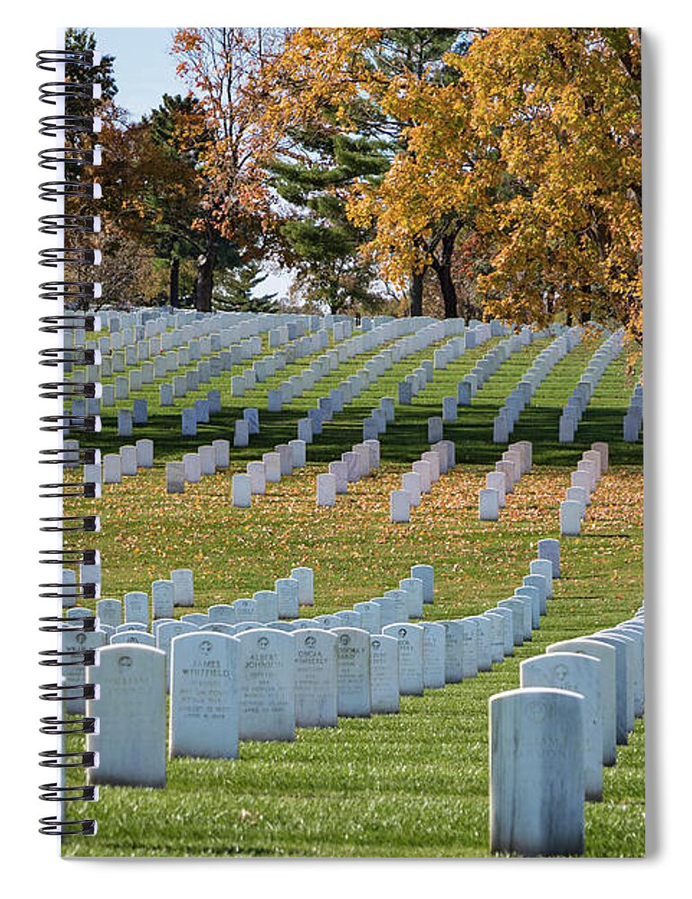 Jefferson Barracks National Cemetery Spiral Notebook featuring the photograph Honoring Americans by Holly Ross