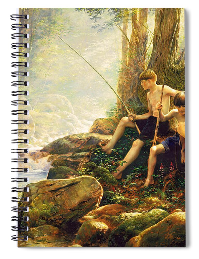 Fishing Spiral Notebook featuring the painting Hook Line and Summer by Greg Olsen