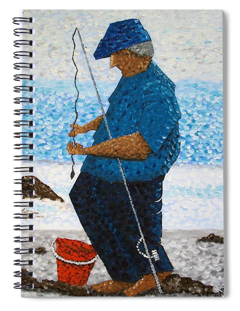 Fishermen Spiral Notebook featuring the painting Hooked by Gloria E Barreto-Rodriguez