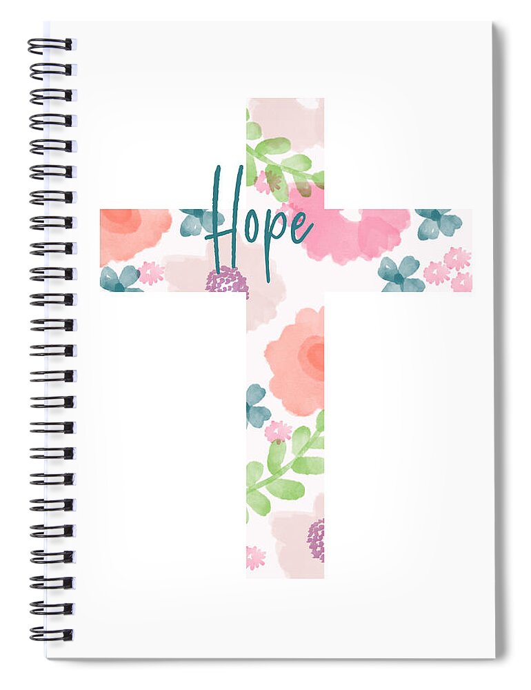 Cross Spiral Notebook featuring the mixed media Hope Floral Cross- Art by Linda Woods by Linda Woods