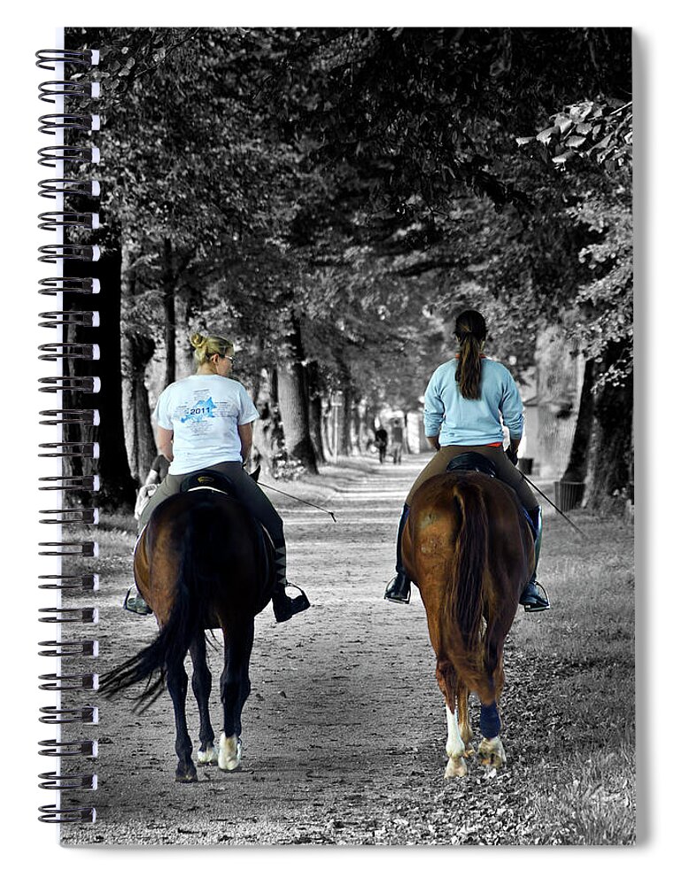 Horseback Rider Spiral Notebook featuring the photograph Horsback rider in Hellbrunn by Wolfgang Stocker