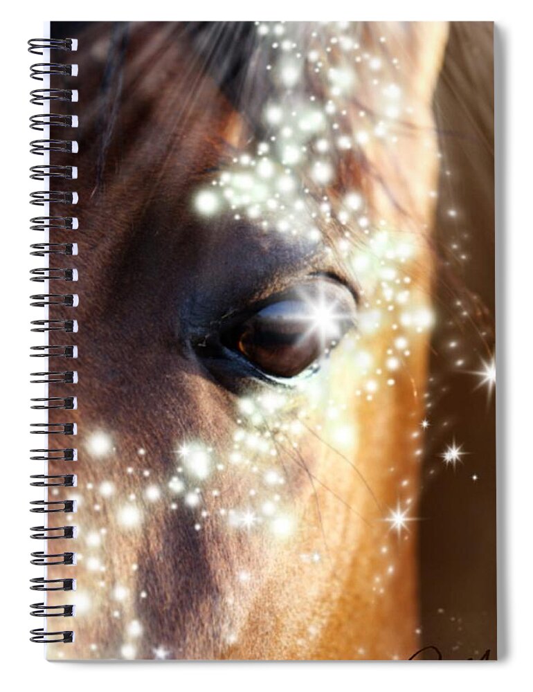 Portrait; Face; Eye; Head; Nature; Abstract; Mouth; Winter; Wet; Young; Animal; Sunlight; Vertical; Color Image; Blur; Large; Shiny; Animal Wildlife; Animals In The Wild; Season; Animal Themes Spiral Notebook featuring the digital art Horse by Cepiatone Fine Art Callie E Austin