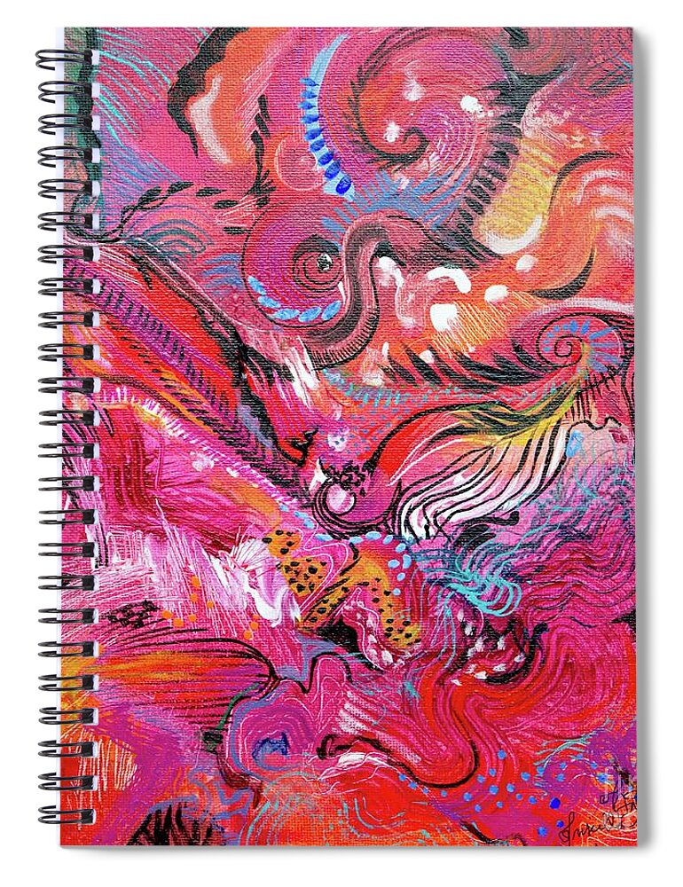 Fresh Hot Colors On Fire Abstract Expressionist Fun Contemporary Modern Movement Drama Dynamic Vibrant Colorful Rainbow Hues Black Accents. Spiral Notebook featuring the painting Horse feathers by Priscilla Batzell Expressionist Art Studio Gallery