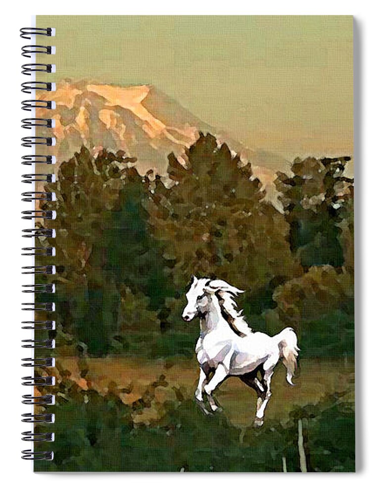 Horse Spiral Notebook featuring the painting Horse Mountain And Barn by Susanna Katherine