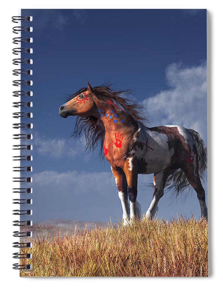 Warrior Spirit Spiral Notebook featuring the digital art Horse with War Paint by Daniel Eskridge