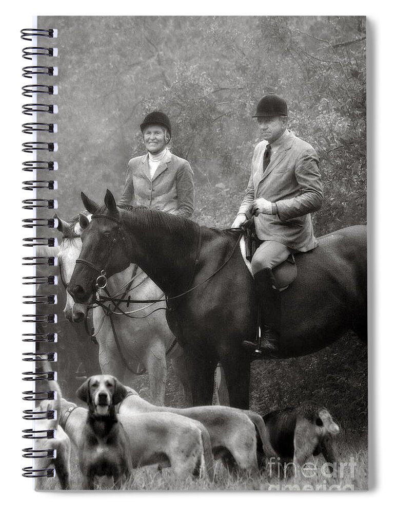  Spiral Notebook featuring the photograph Horses and Hounds 2 in Black and White by Angela Rath