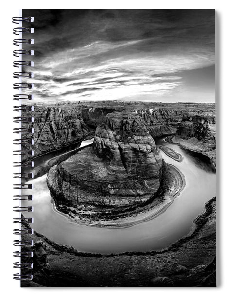 Horseshoe Bend Spiral Notebook featuring the photograph Horseshoe Bend BW by Az Jackson