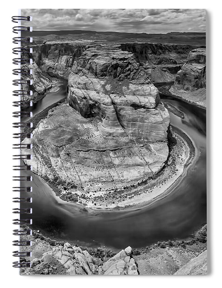 Horseshoe Bend Spiral Notebook featuring the photograph Horseshoe Bend Grand Canyon In Black And White by Garry Gay