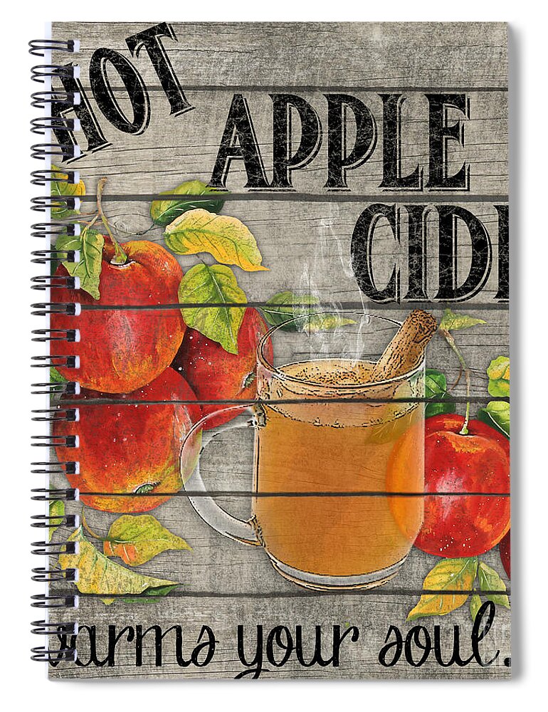 Wood Spiral Notebook featuring the painting Hot Apple Cider-JP3601 by Jean Plout