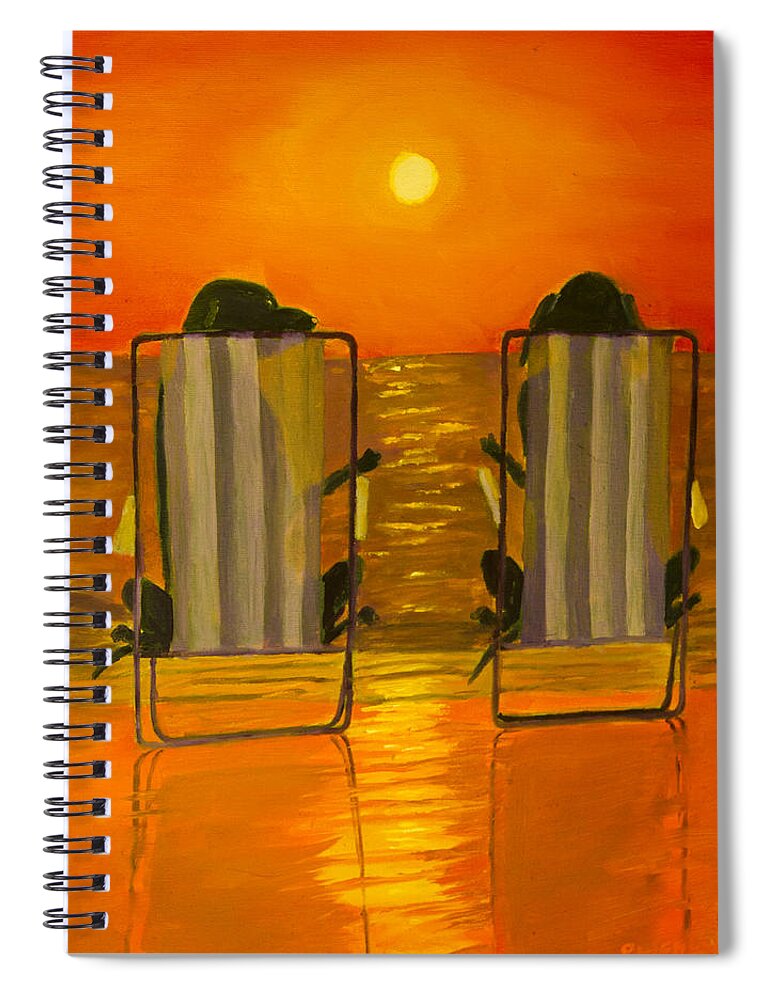 Black Lab Spiral Notebook featuring the painting Hot Day at the Beach by Roger Wedegis
