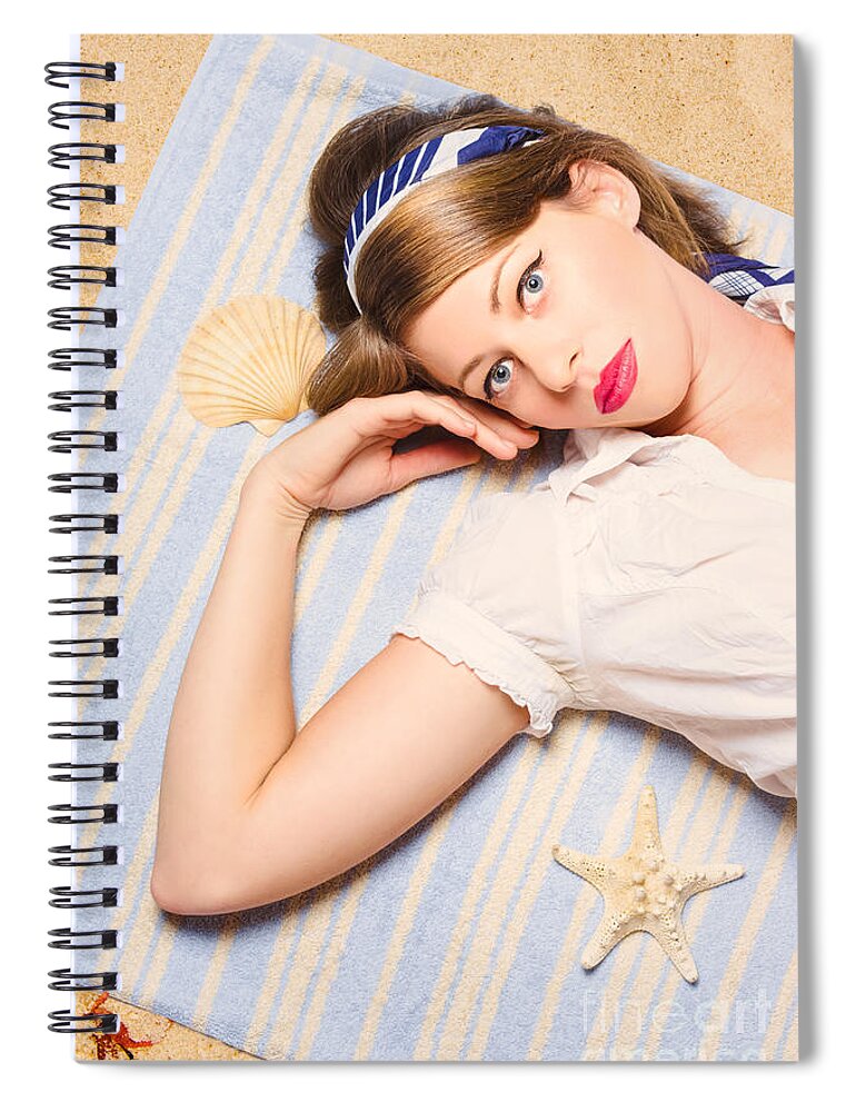 Australia Spiral Notebook featuring the photograph Hot retro pinup girl lying on beach in Australia by Jorgo Photography
