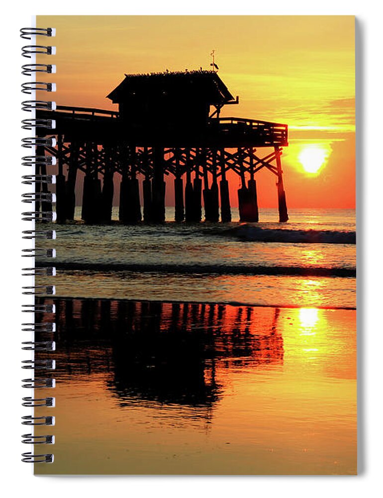 Cocoa Beach Pier Spiral Notebook featuring the photograph Hot Sunrise Over Cocoa Beach Pier by Carol Montoya