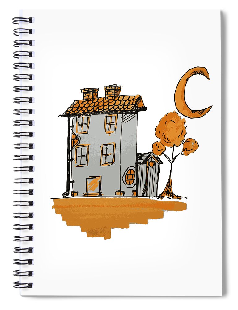 House Spiral Notebook featuring the digital art House and moon by Piotr Dulski