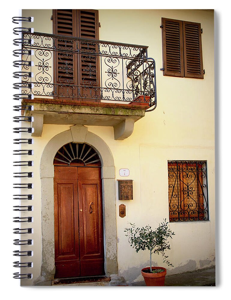 House Facade Spiral Notebook featuring the photograph House Facade I Montefioralle Tuscany Italy by Lily Malor