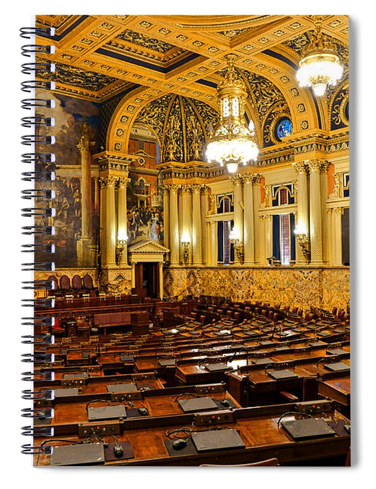Pennsylvania Spiral Notebook featuring the photograph House of Representatives Chamber in Harrisburg PA by Olivier Le Queinec