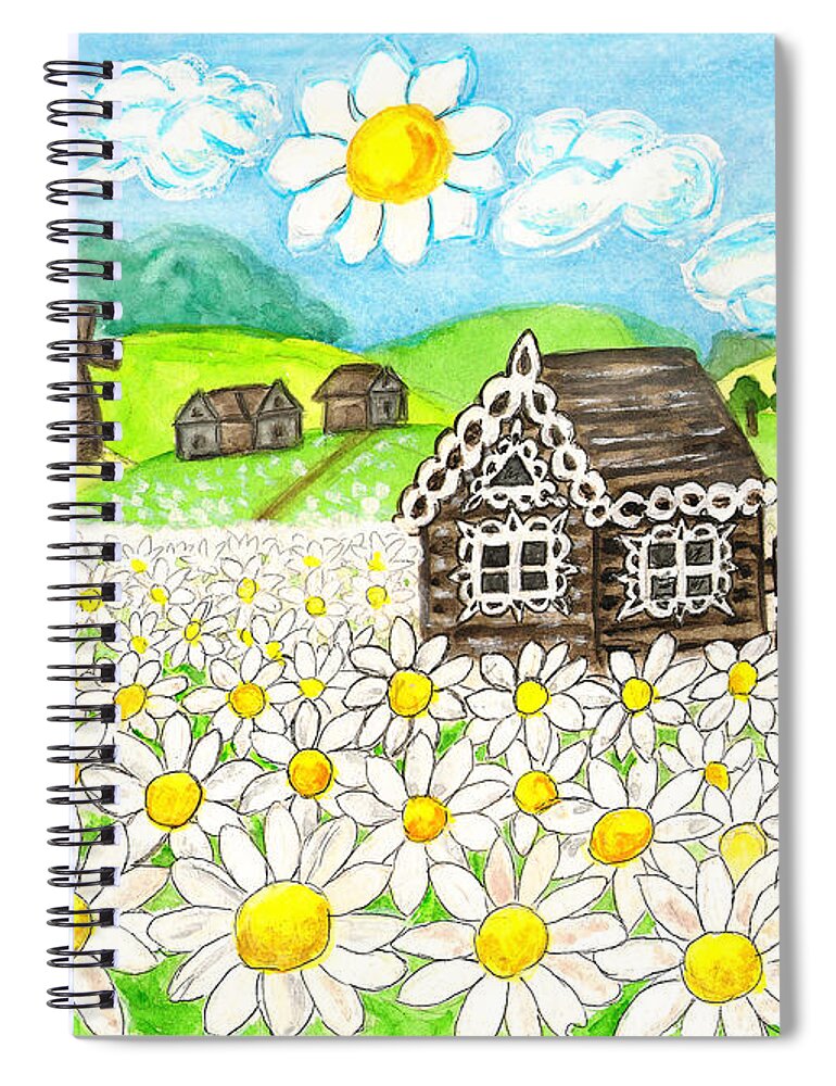 Art Spiral Notebook featuring the painting House with camomiles, painting by Irina Afonskaya