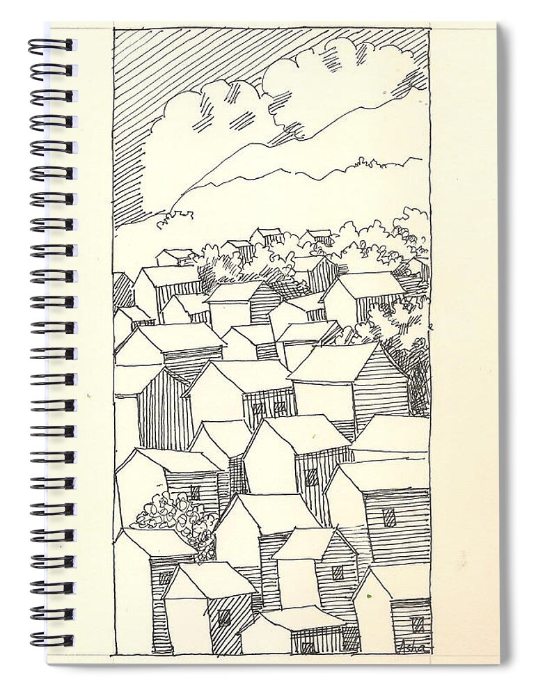 Houses On The Hills Spiral Notebook featuring the painting Houses by Asha Sudhaker Shenoy