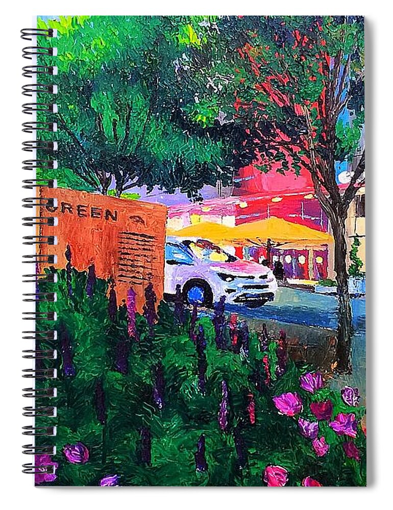 Discovery Green Spiral Notebook featuring the painting Houston's Discovery by Lauren Luna