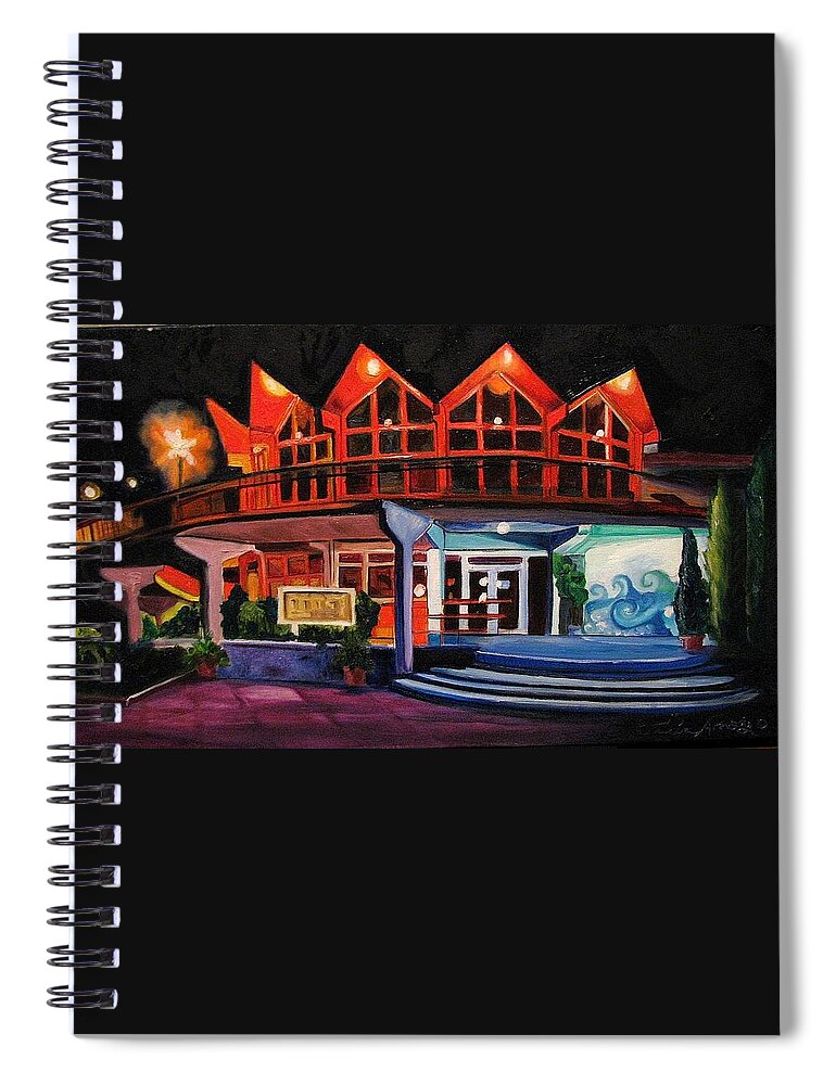 Asbury Art Spiral Notebook featuring the painting Howard Johnsons at Night by Patricia Arroyo