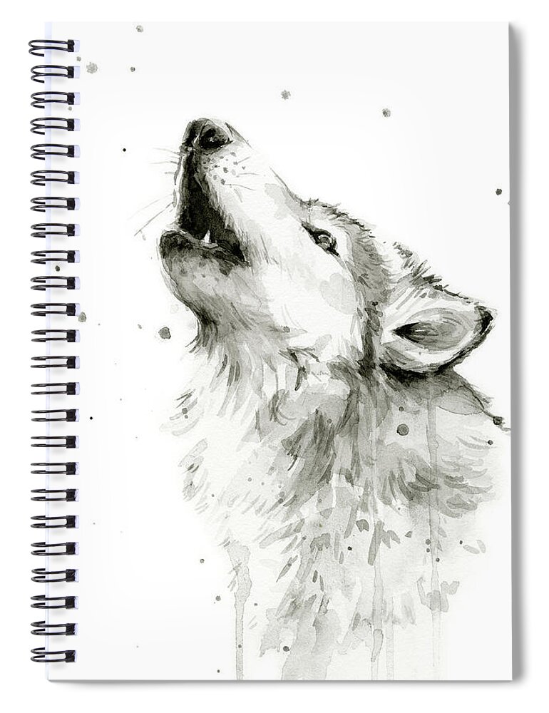 Watercolor Spiral Notebook featuring the painting Howling Wolf Watercolor by Olga Shvartsur